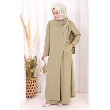 Bym Fashion Tek Omuz Gold Toka Detaylı Tunik Pantolon Takım 8698 Haki