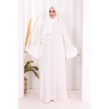 Bym Fashion Kol Fırfır Detay Elbise Şal Hediye! 6073 Ekru