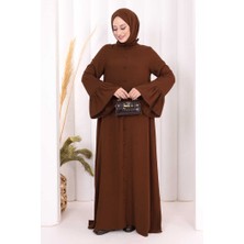 Bym Fashion Kol Fırfır Detay Elbise Şal Hediye! 6073 Kahverengi