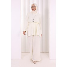 Bym Fashion Kolyeli Tunik Pantolon Takım 8027 Ekru