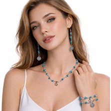 Uretti - Tuğba 9352 4076 Turkuaz Rüyası: El Yapımı Doğal Taş Takı Seti (Kolye, Bileklik, Küpe)