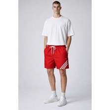 Relax Time Erkek Bordo Spor Çizgili Deniz Şortu