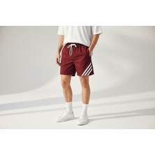 Relax Time Erkek Bordo Spor Çizgili Deniz Şortu