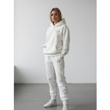 Evavi Kadın Just Be Yourself Baskılı Beyaz Sweatshirt ve Jogger Eşofman Takım
