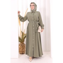 Bym Fashion Gold Düğmeli Elbise 7065 Haki