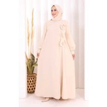 Bym Fashion Gül ve Şerit Detaylı Elbise Şal Hediyeli 6065 Taş