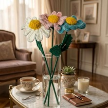 Uretti - Tuğba 9352 2159 Masal Tadında 3'lü Örgü papatya - hiç Solmayan Bahar 