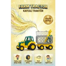 Farbu Oyuncak Ittirmeli Çiftlik Traktörü ve Kafesli Römork Dinozor Figürlü Eğitici Oyuncak Seti