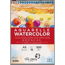 Van Dyck Sulu Boya Resim Defteri Blok Aquacal İnce Dokulu Cldpres A5 Üstten Spiralli 15 Yaprak VD420312