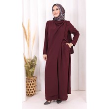 Bym Fashion Tek Omuz Gold Toka Detaylı Tunik Pantolon Takım 8698 Mürdüm