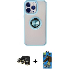 İlk El Grup Ieg™ iPhone 13 Pro Max Kılıf Yörünge Çizgi - Siyah 18D Cam Ekran Koruyucu + Gold Raze Metal Kamera Lens