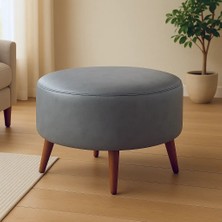 Waterybrook Suni Deri Large Puf - Ceviz Ahşap Ayaklı - Retro Modern Tasarım & Dekoratif Sehpa