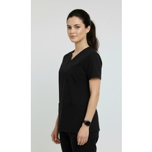 Stilmed Stılmed Tek Üst Siyah Unisex Doktor ve Hemşire Forması Scrubs Likralı Yarasa Kol