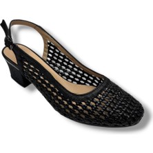 Nur Rose 86016-03-26 Cilt Deri Örgülü Arkası Açık Kalın Topuk Kadın Ayakkabı