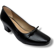 Nur Rose 86015-09-26 Parlak Baskı Deri Kalın Topuk Kadın Ayakkabı 4cm