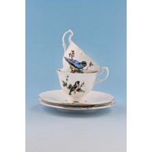 Bursa Porselen Dekor Renkli Kuşlar Altın Yaldızlı 2 Kişilik Kahve Fincan Takımı