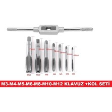 Moonshop Klavuz Açma Seti+Kol M3-M4-M5-M6-M8-M10-M12 Metrik Diş Açma Klavuzları