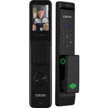 Desi Quic Q033+ Siyah Akıllı Kilit Sanal Kapı Kolu - Yüz Tanıma - Avuç Içi Damar - Parmak Izi - Şifre - Kart - Aktif Canlı Görüşme