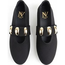 Ne&Ve Shoes Süet Gold Aksesuar Detaylı Lastikli Kadın Şık ve Rahat Babet