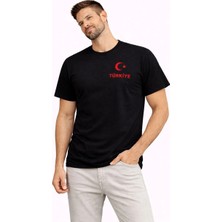 Velmora Fashion Erkek Türkiye Ay Yıldız Baskılı Taraftar Forma T-Shirt - Siyah