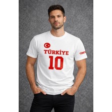 3 Erkek Türkiye Ay Yıldız Baskılı 10 Numara Forma Tişört Taraftar T-Shirt - Beyaz