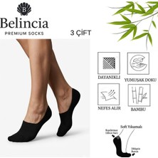 Belincia Bambu Erkek Babet Siyah Çorap/dikişsiz/görünmez/kaydırmaz/topuk Silikonlu 3'lü Paket
