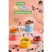 Muf Home Fitmola Çift Bölmeli Çatallı ve Kaşıklı Yoğurt ve Müsli Kabı (300+300 Ml)  Atıştırmalık Diyet Beslenme KUTUSU-1ADET