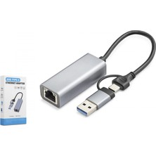 Marsilyan USB 3.0 & Type-C Ethernet Adaptör Gigabit - Gri HDX7863
