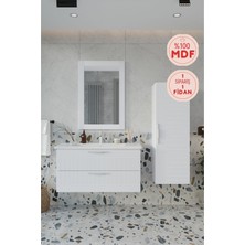 Balneom Erguvan Beyaz Gümüş Kulp Demonte Lavabolu Banyo Dolabı 100 Set