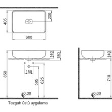 Kale Zero 2.0 60X40 cm Beyaz Dikdörtgen Çanak Lavabo 310200200381
