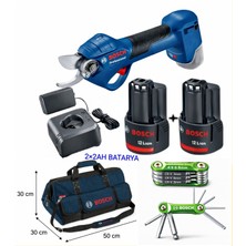 Bosch Pro Pruner Şarjlı Dal Budama Makası 2 × 2 Ah Batarya + M Beden Çanta + 8 Li Allen Seti