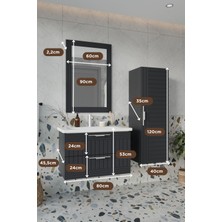 Balneom Erguvan Gümüş Kulp Antrasit 80 cm %100 Mdf Lavabolu Banyo Dolabı Ayna Lavabo Boy Dolabı