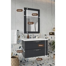 Balneom Erguvan Gümüş Kulp Antrasit 80 cm %100 Mdf Lavabolu Banyo Dolabı Ayna