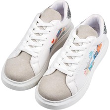 Dogo Kadın Vegan Deri Beyaz Sneakers - Travel Collage Tasarım