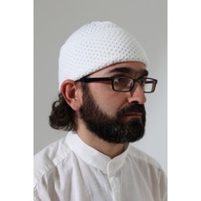 İhvan Online Fındık Desen Orlon Katlamalı Kışlık Namaz Takkesi, Sıcak Tutan Bere Takke Beyaz