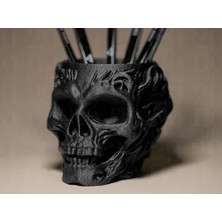 Gotik Kuru Kafa Kalemlik – 3D Baskı Dekoratif Masa Organizer (Siyah Petg)