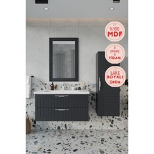 Balneom Erguvan Gümüş Kulp Antrasit 100 cm %100 Mdf Lavabolu Banyo Dolabı Ayna Lavabo Boy Dolabı