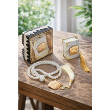 İhvan Online Kabe Desen Kutulu Pleksili Inci Tesbihli Kadife Kaplı Mini Kuran Mevlüt Hediyesi - Beyaz