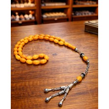 Sufi Tesbih Esans Ve Hediyelik Sıkma Kehribar Tesbih - 11X7 mm - Özel Tasarım Gümüş Kaplama Püsküllü - Şık ve Koleksiyonluk Tesbih