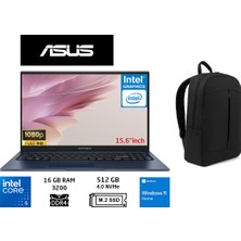 Asus vivobook 15 X1504VA Intel Core 5 120U 16GB 512GB SSD W11 Home 15.6" Duddi Çanta