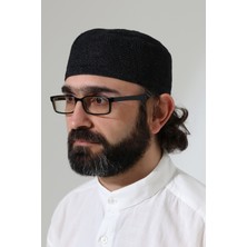 İhvan Online Sık Örgü Kalıp Namaz Takkesi, Dik Duruşlu Takke Siyah