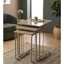 Kontello Mobilya Tekerlekli C Zigon 3 Lü Cappicino Metal Ayak High Gloss Parlak Mdf Cappicino Renk