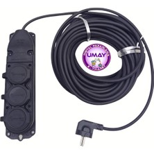 Veetrin 3’lü 20 Metre Kauçuk Priz Uzatma Kablosu 3x1.5 Cca Kablo Şeffaf Pencereli Bez Çanta