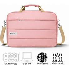 Microcase Su Geçirmez 3 Bölmeli Darbelere Dayanıklı Tablet Notebook Macbook Evrak Çantası 14 Inch Pembe AL5496