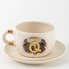 BSK Ceramics Handmade Harfli Siyah Melek Çay Fincanı Q Harfi