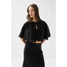 Gusto Taşlı Rayon Şifon Bolero - Siyah