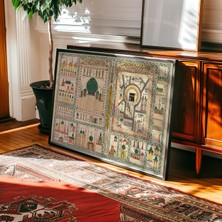 Pegziz Mekke Medine Minyatür Haritası Dini Çerçeveli Tablo Islami Duvar Tablosu