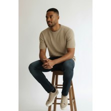 STG Erkek Slim Fit Fitilli Triko Tişört Kısa Kollu Bisiklet Yaka Modern Basic T-Shirt