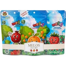 3lü Set Meloş Organik Mini Çilekli Lokum Küpleri 100 gr + Meloş Organik Mini Narlı Lokum Küpleri 100 gr +  Meloş Organik Mini Portakallı Lokum Küpleri 100 gr