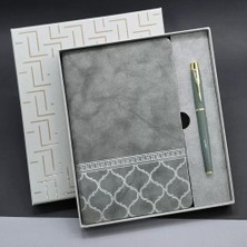 Zenvia Gri Renk Defter ve Metal Roller Kalem Seti